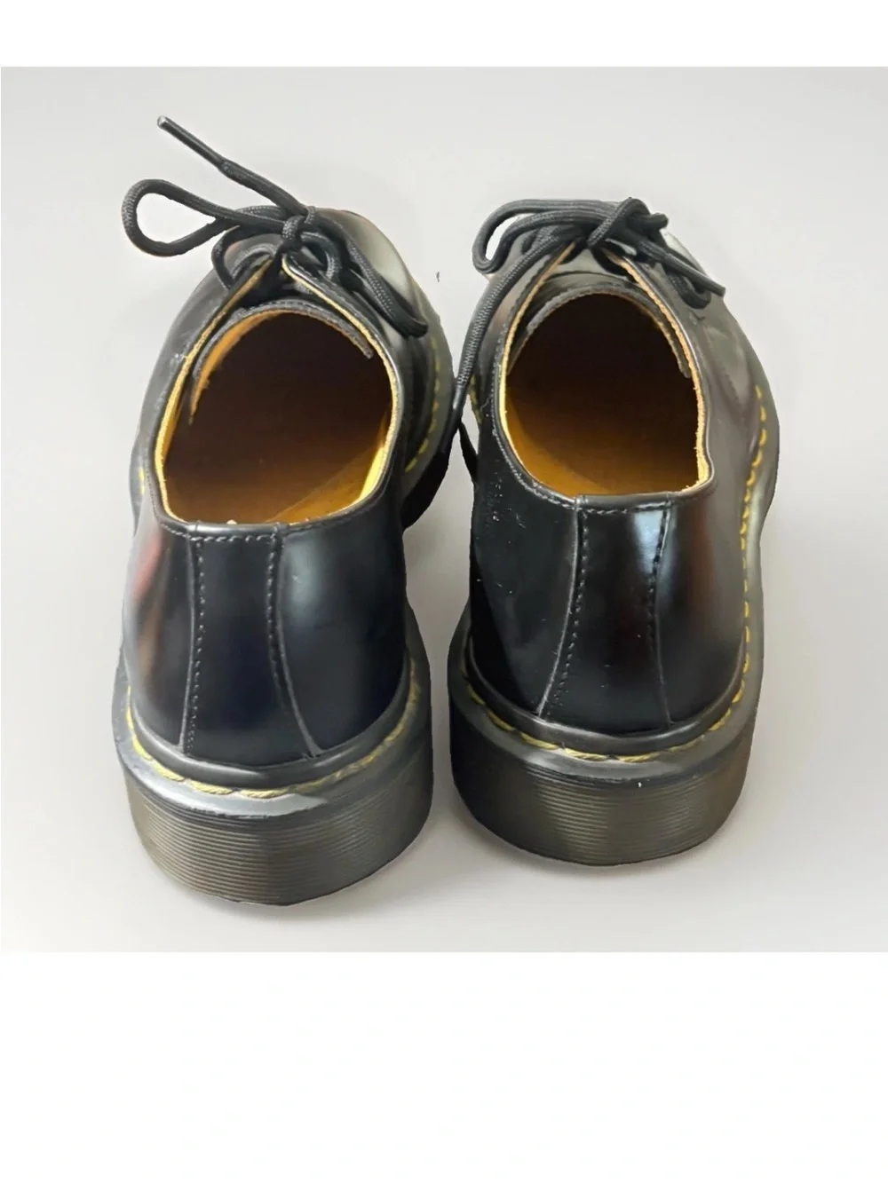 Dr. Martens Black Leather 3-Eye Derby with Yellow Welt Stitch
